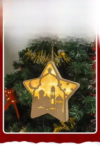 Lanterna LED in legno a forma di stella con motivi laser di moschea e luna