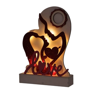 Romantische herzförmige Holz-LED-Lampe mit Love-Schriftzug und Silhouetten-Design