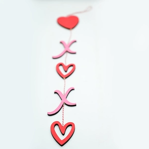 Vertical Valentine Ferris wheel wooden hanging decor with red hearts and pink letters
