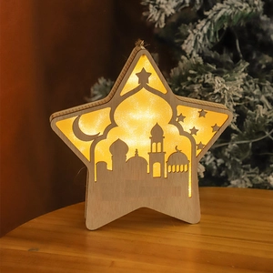 Lampada a stella LED in legno con silhouette di moschea per decorazioni musulmane