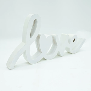 White wooden LOVE letter sign with heart element for wedding home table decoration