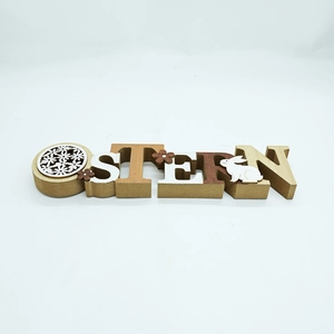 Rustic Easter OSTERN wooden letter tabletop decoration with bunny and flower details