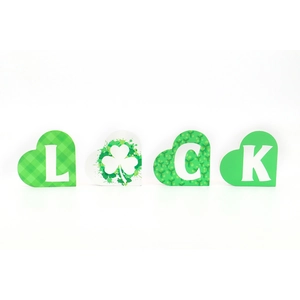 Lettres en bois St. Patrick's Day Luck avec motifs de trèfle vert et cœurs