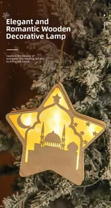 Lanterna LED in legno a forma di stella con sagoma di moschea e luce calda soffusa