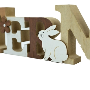 Easter wooden alphabet centerpiece with white rabbit and floral rustic home decor