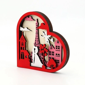 3D wooden heart Ferris wheel decor with Eiffel Tower and kissing couple silhouette