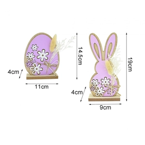 Easter purple wooden bunny and egg table ornaments with hollow floral details