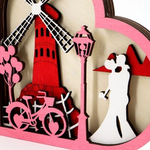 Romantic Ferris wheel wooden heart decor with layered 3D silhouette for wedding and Valentine