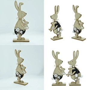 Easter wooden rabbit ornaments featuring laser-cut bunny family for Nordic home decor