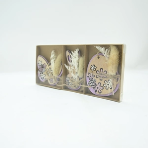 Easter wooden bunny and egg ornaments with dried flowers in a 3-piece gift set