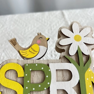 Rustikales Frühling Deko-Schild aus Holz mit Gänseblümchen und Vogel-Motiv