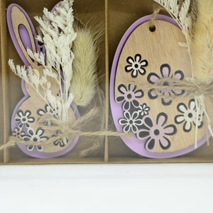 Nordic wooden Easter bunny and egg decorations in a gift box with floral printing