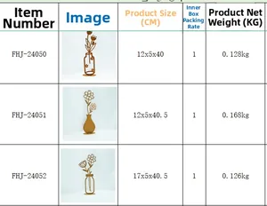 Detailed size and weight table for three styles of black metal flower wall art sculptures