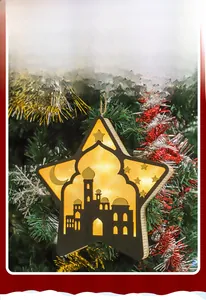 Luce LED a stella in legno con silhouette di moschea per decorazione festiva
