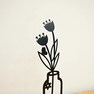 Modern 3-piece black metal wall art with floral silhouettes for home and garden decor