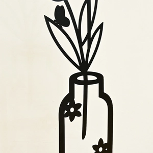 Black metal flower wall art set featuring minimalist line designs of vases and butterfly