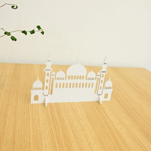 Minimalist white wooden Islamic mosque desk ornament for festive home decor display