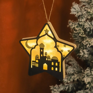 Lampada LED a stella in legno con silhouette di moschea ed effetto luce calda