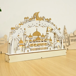 Lampada in legno Ramadan con silhouette di moschea e retroilluminazione a LED calda