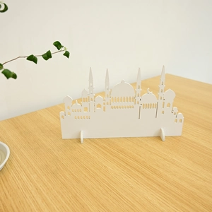White wooden mosque silhouette ornament for Ramadan and Eid home desk decoration