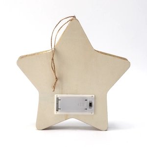 Lampada a LED in legno a forma di stella con grana naturale e vano batterie sul retro