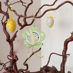 Easter Wooden Rabbit Flower Hanging Ornament Nordic Style Boxwood Decoration With Jute Rope Beads For Home Party Supplies