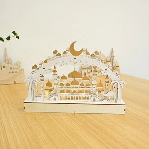 Lampada a LED in Legno per Ramadan Decorazione Eid Mubarak Moschea Taglio Laser Ornamento da Tavolo per Casa Musulmana