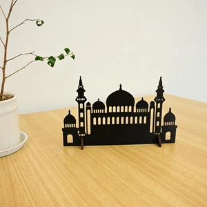 Islamic style black wood silhouette ornament with mosque design for home desktop decor