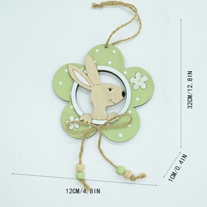 Easter wooden bunny flower ornament with polka dots and tassels for Nordic home decor