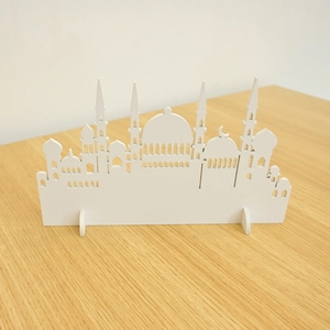 Laser-cut white mosque silhouette desktop ornament for Eid and Ramadan home decoration
