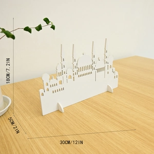 White laser-cut Muslim architectural ornament with dimensions 18cm by 30cm for home decor