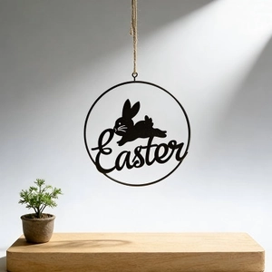 Easter metal wreath with rabbit silhouette and Easter text for garden home wall hanging