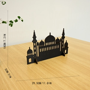 Detailed view of black wooden mosque ornament showing 29.5cm length and cutout design