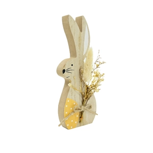 Nordic wooden Easter bunny ornament with yellow polka dots and dried flower detail