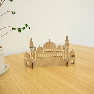 Islamic Mosque Architecture Silhouette Wooden Tabletop Ornament Ramadan Eid Mubarak Home Decor Laser Cut Desktop Decoration