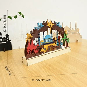 Detailed view of multilayer wooden Islamic moon light showing dimensions 31.5 x 20.5 cm