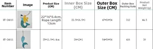 Size chart for wooden mermaid ornaments with dimensions and weight specifications