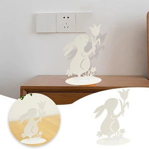 Easter Metal Rabbit Ornament Tulip Flower Hollow Iron Art Tabletop Decoration For Garden Home Office Rust White Bunny Statue