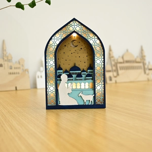 Mosquée 3D en bois avec lumière LED pour décoration de table festive du Ramadan