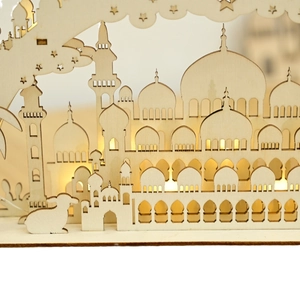 Lampada LED in legno a forma di moschea con stelle e nuvole per decorazioni dell'Eid
