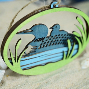 Mediterranean nautical wooden loon plaque with multi-layered 3D lake design and hemp rope