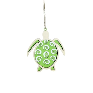 Nautical wooden sea turtle wall hanging decor with green shell and rope for home