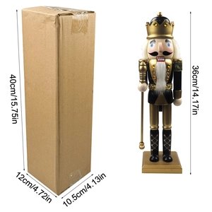 36cm black and gold wooden nutcracker soldier with crown and 40cm packaging box detail