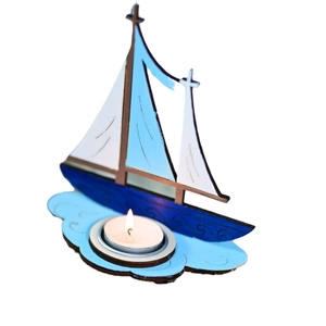 Bougeoir voilier nautique avec vagues bleues et blanches pour décoration intérieure