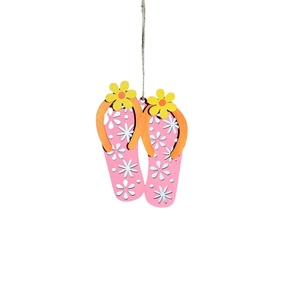 Nautical flip-flop wood wall decor with yellow daisy and rustic hemp rope hanger