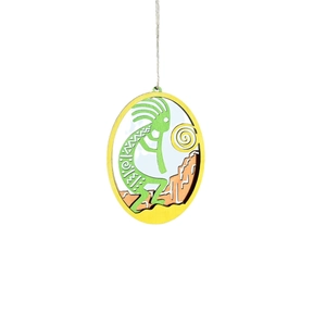 Mediterranean Kokopelli wooden hanging decor with colorful ocean sun motifs