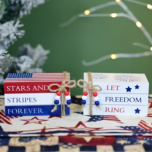 Livres factices décoratifs en bois patriotiques avec étoiles et rayures pour salon
