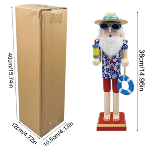 Hawaiian beach nutcracker with straw hat and sunglasses including packaging box dimensions
