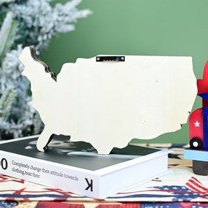 Detail of wooden USA map wall decor back side featuring a sturdy black metal sawtooth hanger
