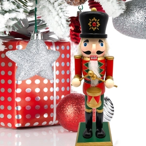 Classic 25.5cm wooden Nutcracker soldier with drum for festive Christmas home table decor